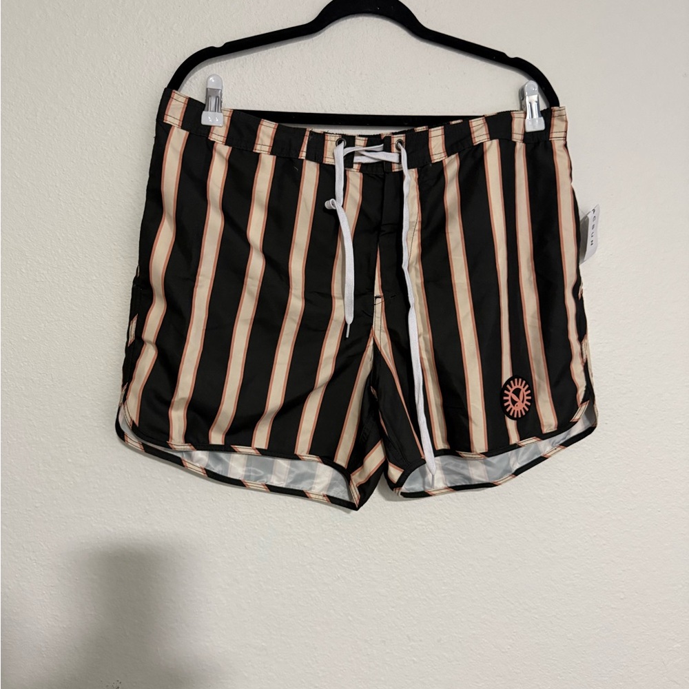 PacSun Playboy Striped Black and Tan Athletic Shorts - Picture 2 of 9